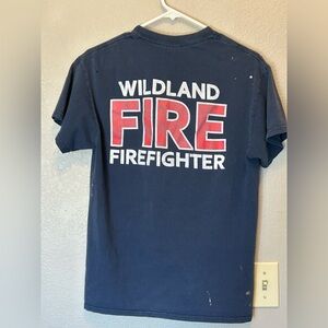 Wildland Firefighter Fireman Navy Blue Short Sleeve T-Shirt Sz M